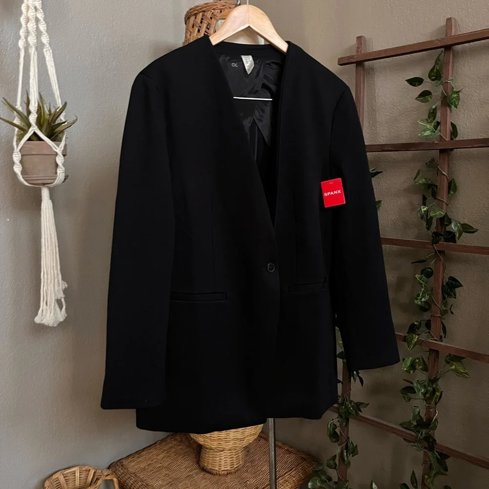 ▪️Spanx The Perfect Collarless Blazer Black Ponte Knit One Button NWT - Picture 6 of 13